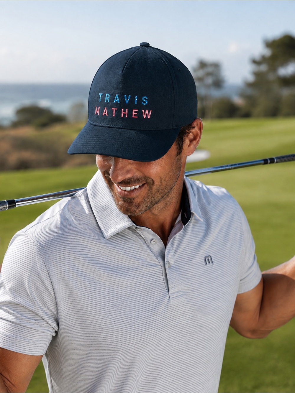 TravisMathew Firework Float Hat Navy Patriotic Flexfit 110 Snapback Golf